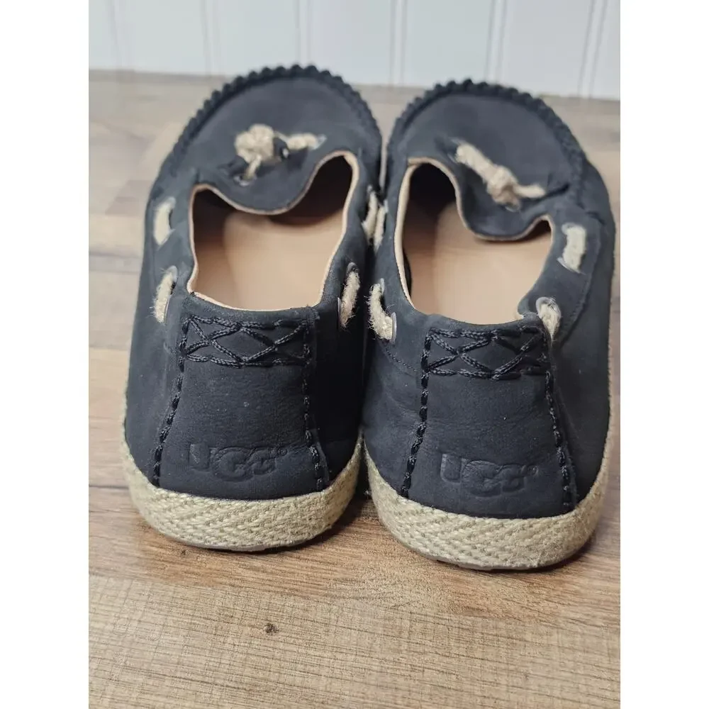 Ugg Australia Women's Black Chivon Leather Moccasin Flat Shoes 8.5 Nautical